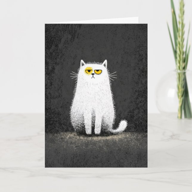 Tarjeta Grumpy White Cat – Funny Minimal Cat Art (Anverso)