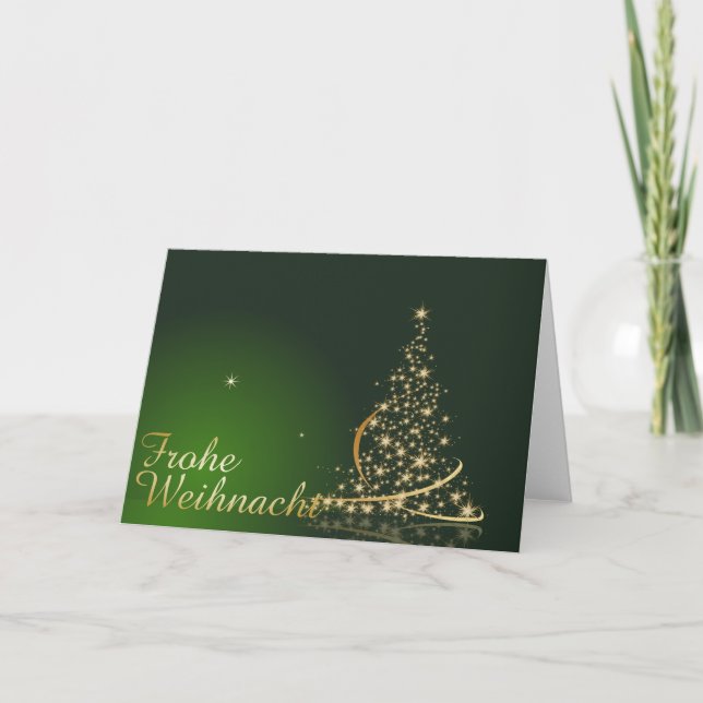 Tarjeta Grünes Weihnachtsmotiv goldenem Weihnachtsbaum (Anverso)