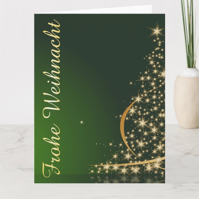 Tarjeta Grünes Weihnachtsmotiv mit goldenem Weihnachtsbaum (Anverso)