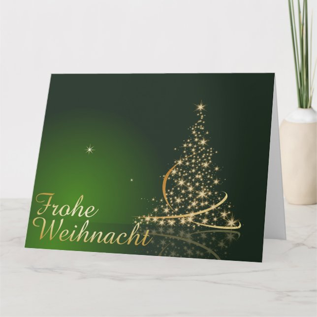 Tarjeta Grünes Weihnachtsmotiv mit goldenem Weihnachtsbaum (Anverso)