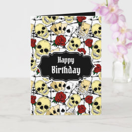 Tarjeta Grunge Skulls y Rosas Gótico Cumpleaños