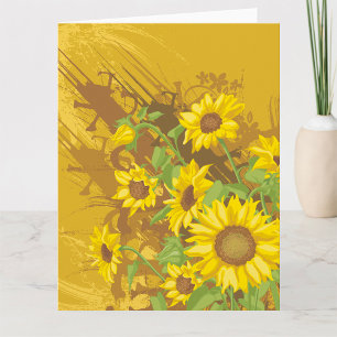 Tarjeta Grunge Sunflower Art Negrita Floral Rústica Amaril