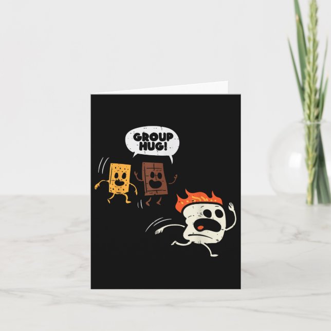 Tarjeta Grupo Camping Hug Smores Funny Marshmallow Hombres (Anverso)