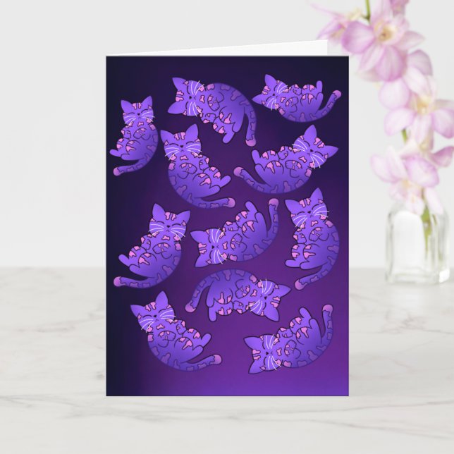 Tarjeta Grupo Cute Purple Neon Kitten (Orquídea)
