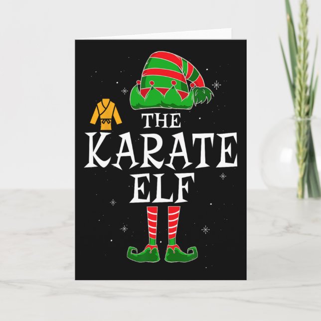 Tarjeta Grupo de Elfos de Karate Navidad Familiar Niños Yo (Anverso)