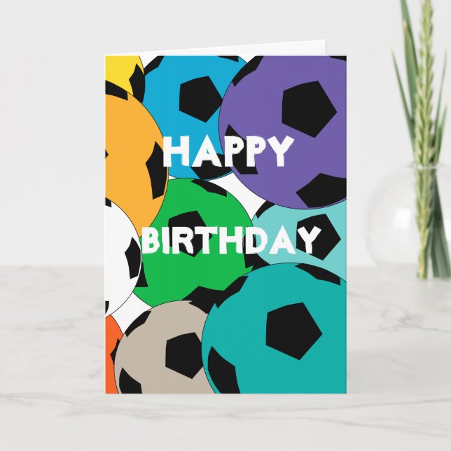 Tarjeta grupo de pelotas de fútbol, cumpleaños feliz (Anverso)