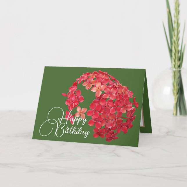 Tarjeta Grupo de pequeñas flores rojas fondo verde (Anverso)