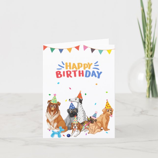 Tarjeta Grupo de razas de perro fiesta feliz cumpleaños (Anverso)