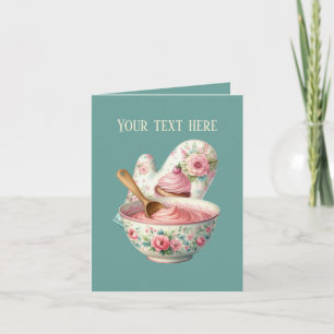 Tarjeta Guante de horno de panadería lindo y tazón persona