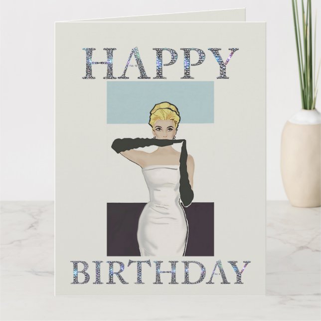 Tarjeta Guantes vintage de la noche de 1950 Feliz cumpleañ (Anverso)