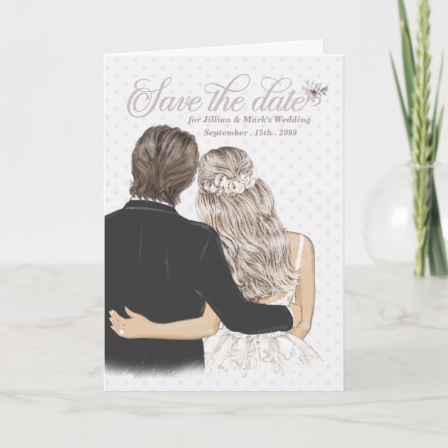 Tarjeta Guardar la fecha para una novia y un novio Boda Ta (Anverso)