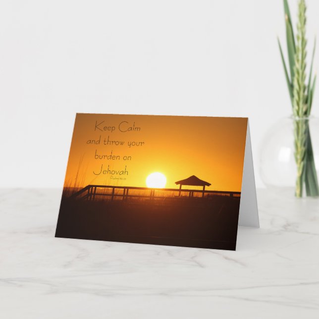 Tarjeta Guarde la calma y lance su carga en Jehová (Anverso)