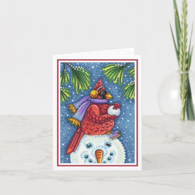 Tarjeta GUARDIA CARDINAL SNOWMAN, NAVIDADES REDBIRD Blank (Anverso)