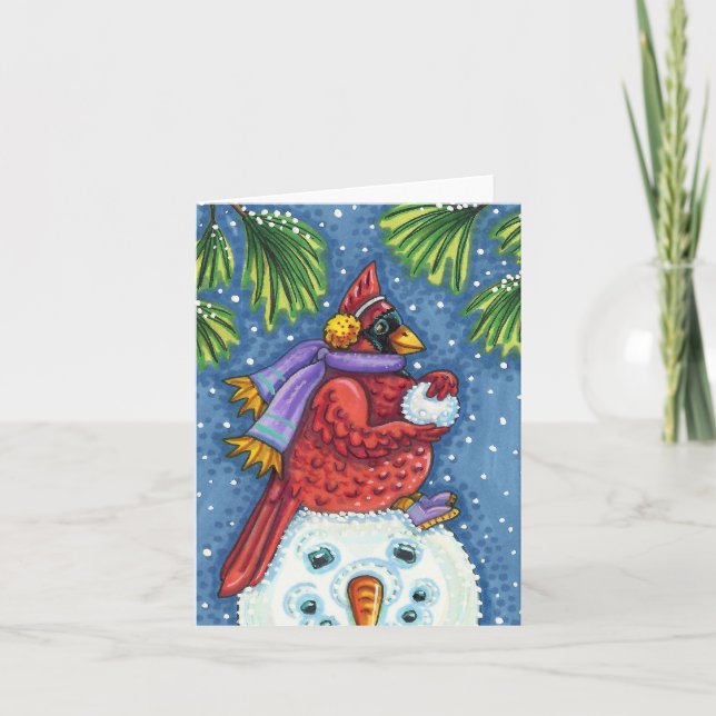 Tarjeta GUARDIA CARDINAL SNOWMAN, NAVIDADES REDBIRD Blank (Anverso)