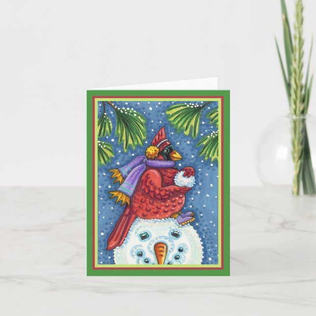 Tarjeta GUARDIA CARDINAL SNOWMAN, NAVIDADES REDBIRD Blank (Anverso)