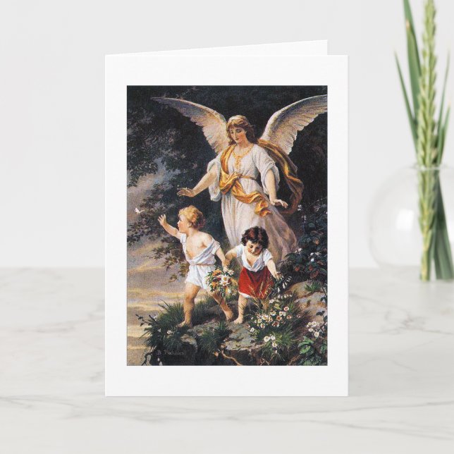 Tarjeta GUARDIAN ANGEL Bernhard Plockhorst 1886 (Anverso)