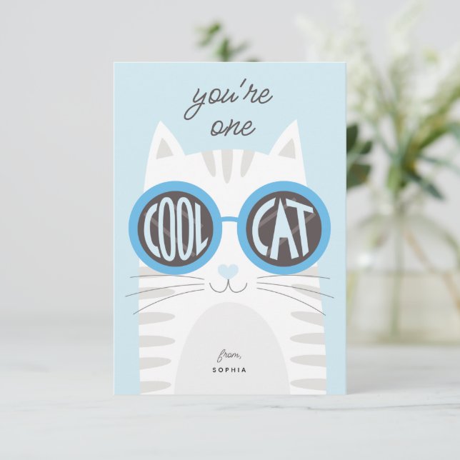 Tarjeta Guay Cat El día de San Valentín_blue (Anverso de pie)