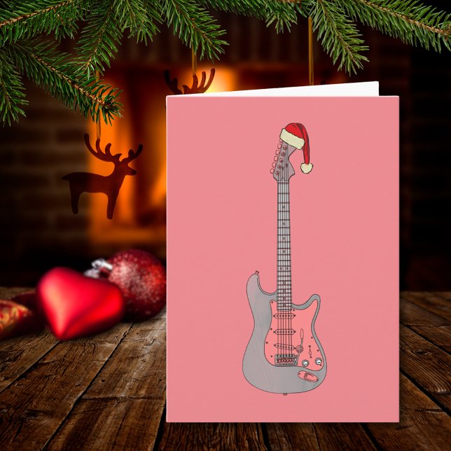 Tarjeta Guay Electric Guitar Santa Pink (Cool pink and gray christmas guitar stylish minimalist holiday greetings card)