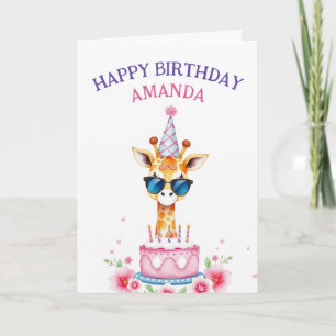 Tarjeta Guay Giraffe con Fiesta Gorra y gafas de sol Cumpl