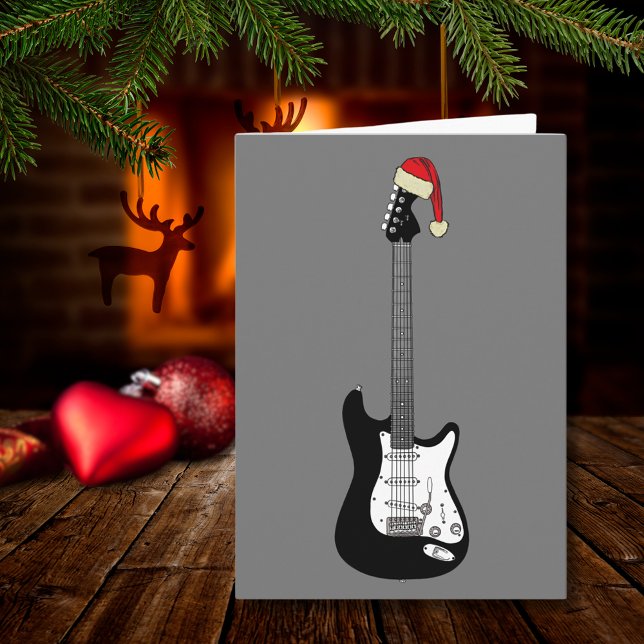 Tarjeta Guay Guitar Santa (Cool black and white christmas guitar stylish modern music themed holiday card)