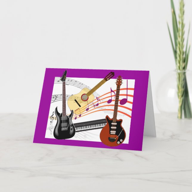 Tarjeta Guay Guitars Keyboard and Music Notes Cumpleaños (Anverso)
