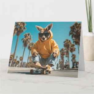 Tarjeta Guay Kangaroo en gafas de sol en una skateboard