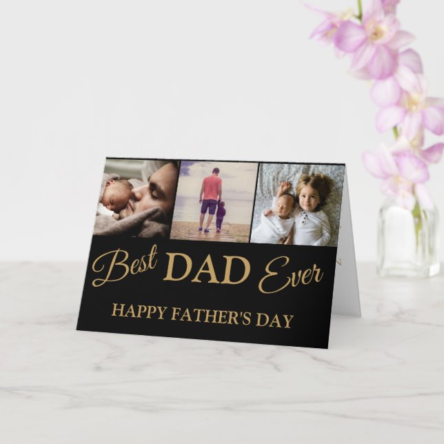 Tarjeta Guay Moderno Gold Black 3 Photo Fathers Day (Orquídea)