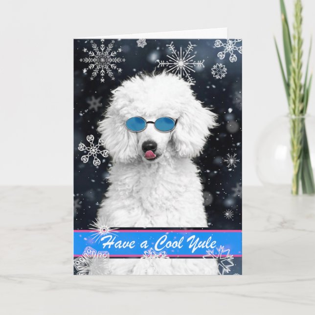 Tarjeta Guay Yule Navidades White Poodle con Snowflakes (Anverso)
