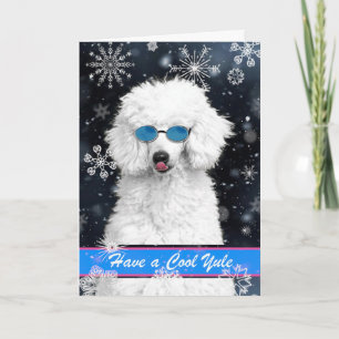 Tarjeta Guay Yule Navidades White Poodle con Snowflakes