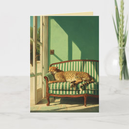 Tarjeta Guepardo descansando en una habitación iluminada p