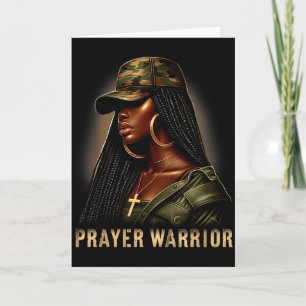 Tarjeta Guerrera de oración mujer negra Camo Fe cristiana 