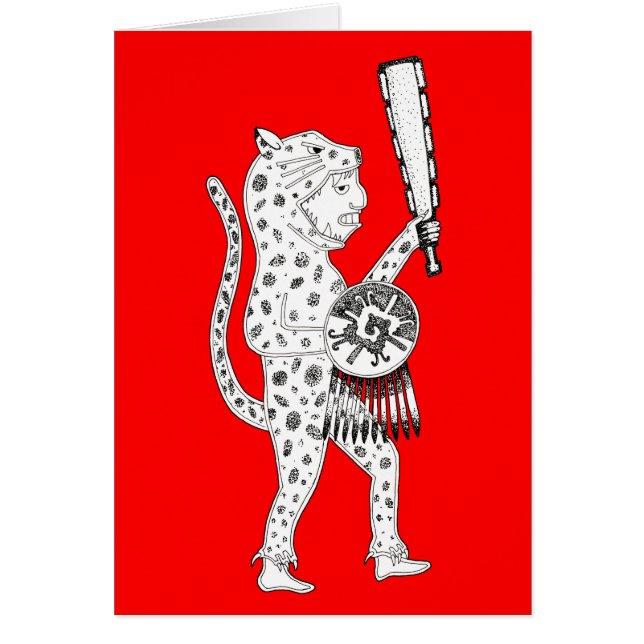Tarjeta guerrera jaguar (blanco sobre rojo) (Frente)
