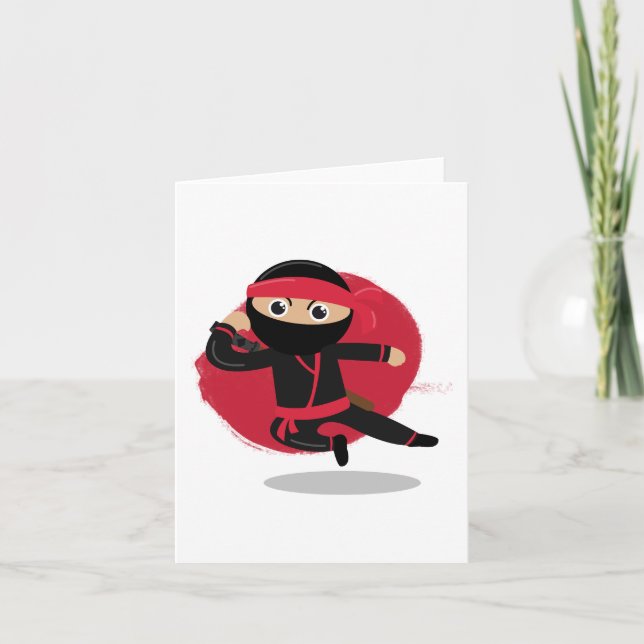 Tarjeta Guerrero de Ninja lindo niños negros y rojos (Anverso)