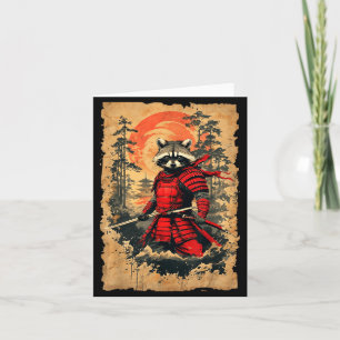 Tarjeta Guerrero Mapache Samurái Japonés Estilo Vintage Gr