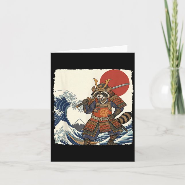 Tarjeta Guerrero samurái mapache divertido japonés & arte (Anverso)