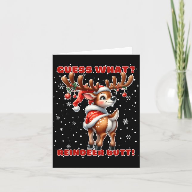Tarjeta Guess What Reindeer Butt Funny Christmas Humor Red (Anverso)