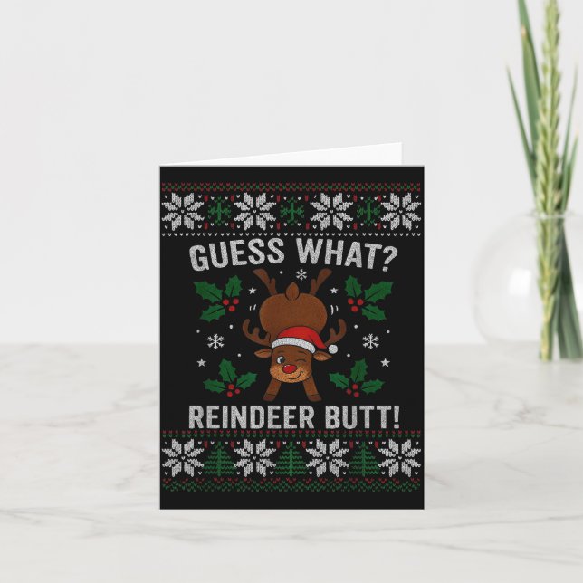 Tarjeta Guess What Reindeer Butt Funny Christmas Reindeer  (Anverso)