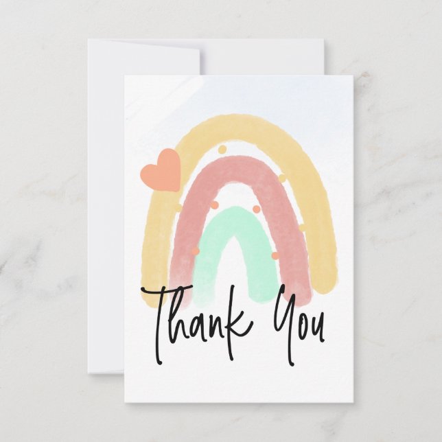 Tarjeta Guión de agradecimiento arcoíris Corazón y puntos  (Anverso)