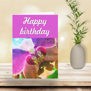 Tarjeta Guión de Feliz Cumpleaños con Foto de Orquídea Ros