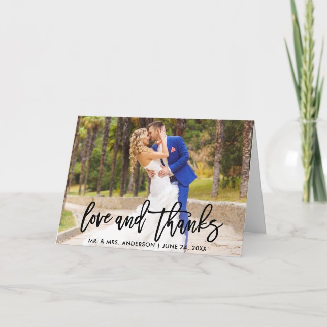 Tarjeta Guión de pincel moderno Amor y agradecimiento Boda (Anverso)