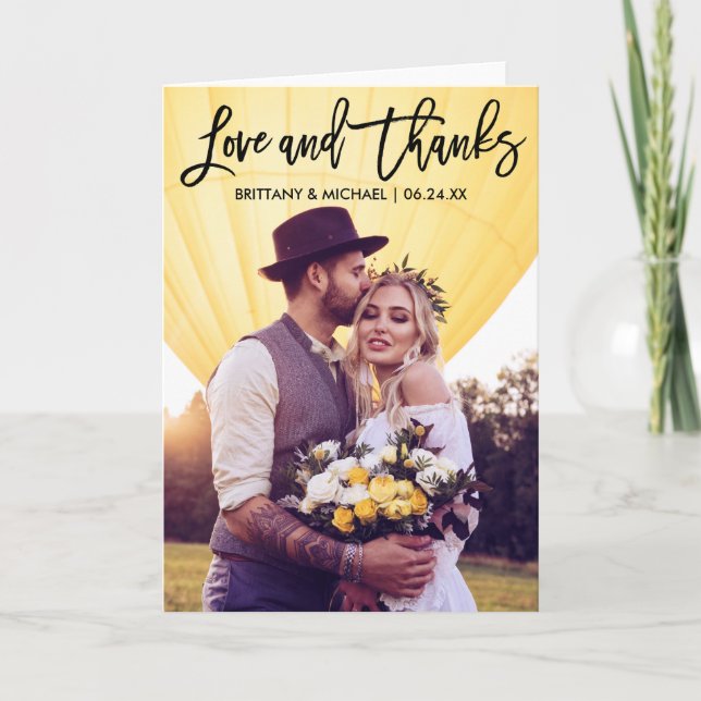 Tarjeta Guión de pincel moderno Boda amor gracias doblado (Anverso)