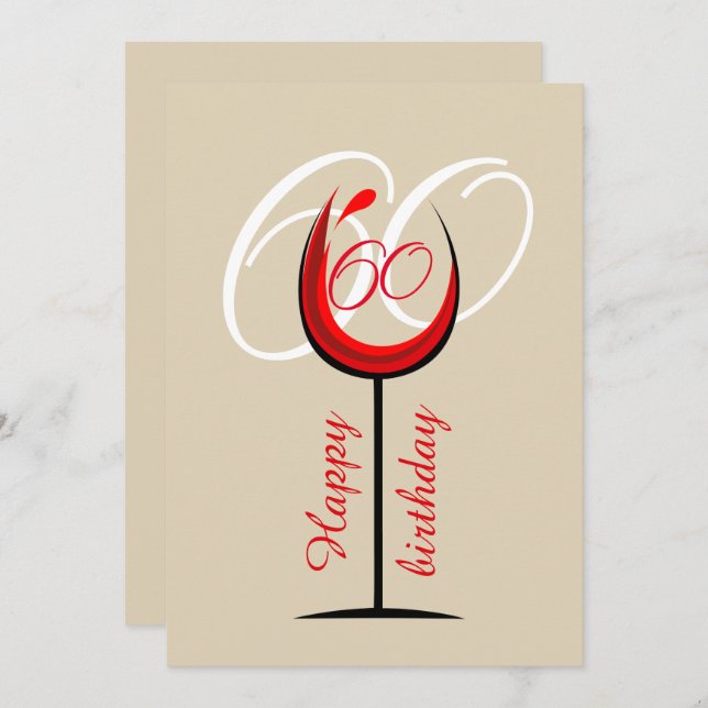 Tarjeta Guión de Vino Rojo Moderno Guión de Vino 60 cumple (Anverso / Reverso)