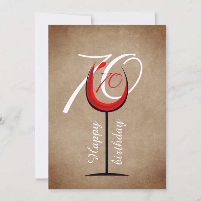 Tarjeta Guión de Vino Rojo Rústico 70 cumpleaños (Anverso)
