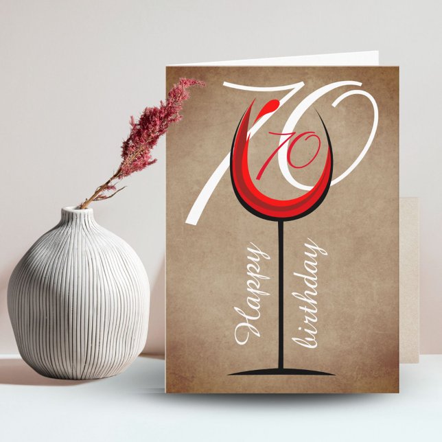 Tarjeta Guión de Vino Rojo Rústico 70 cumpleaños (Subido por el creador)