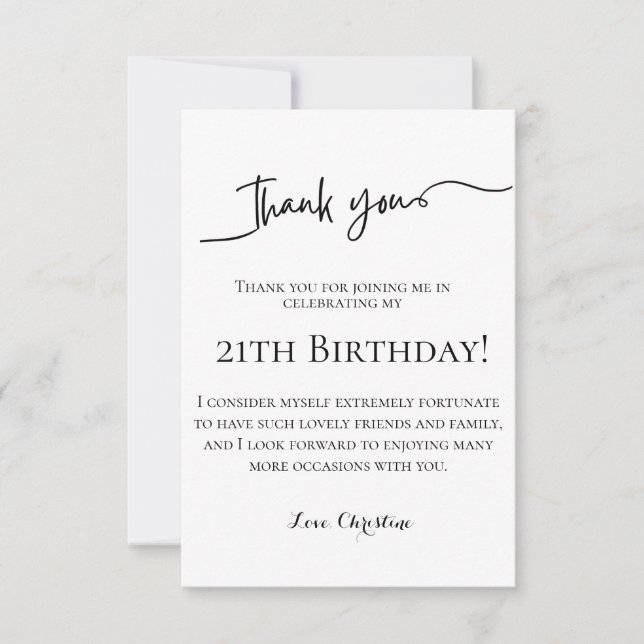 Tarjeta Guión minimalista 21 cumpleaños gracias (Anverso)