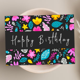 Tarjeta Guión moderno Pastel Wildflower Feliz cumpleaños