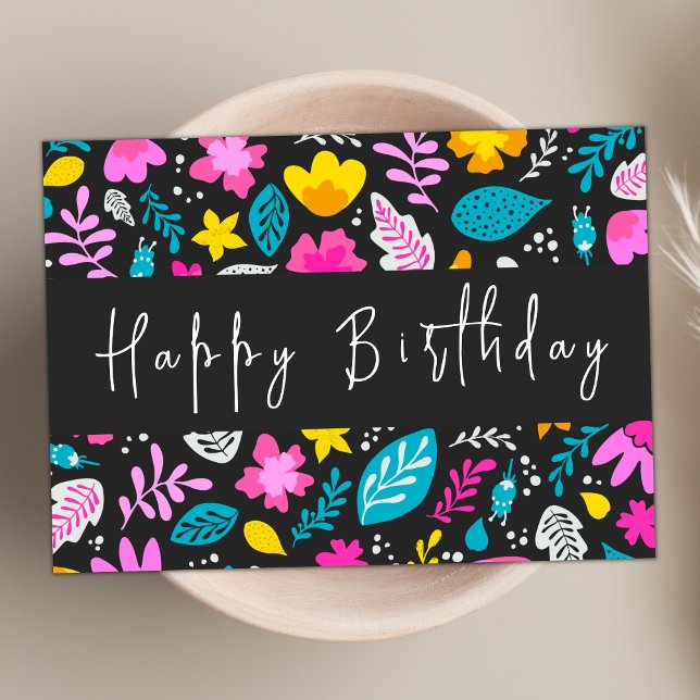 Tarjeta Guión moderno Pastel Wildflower Feliz cumpleaños (Subido por el creador)