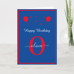 Tarjeta Guión monograma Feliz cumpleaños Azul Blanco Rojo