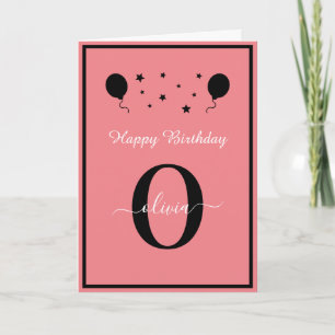 Tarjeta Guión monograma Feliz cumpleaños Rosa blanco negro