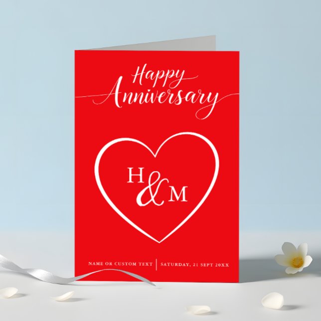 Tarjeta Guión rojo y blanco de aniversario feliz (Subido por el creador)